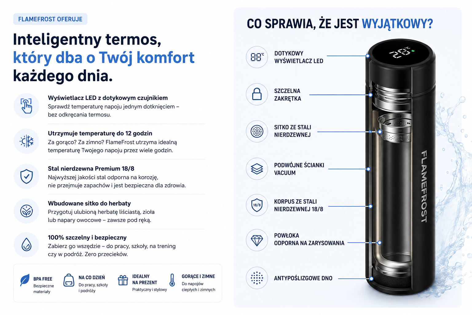 Inteligentny termos z wyświetlaczem LED